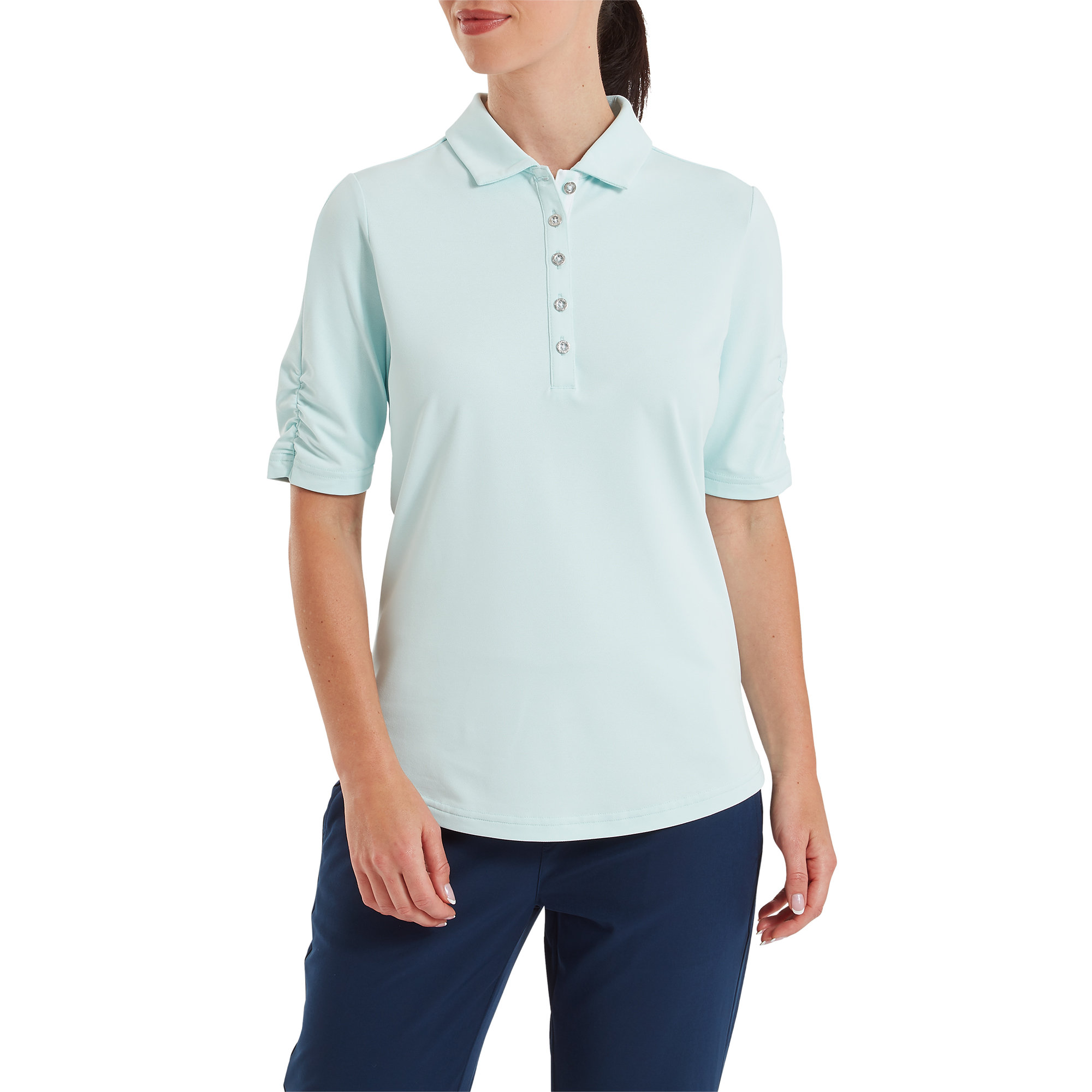 Polo en fil d'Ecosse &agrave; 1/2 manches fronc&eacute;es