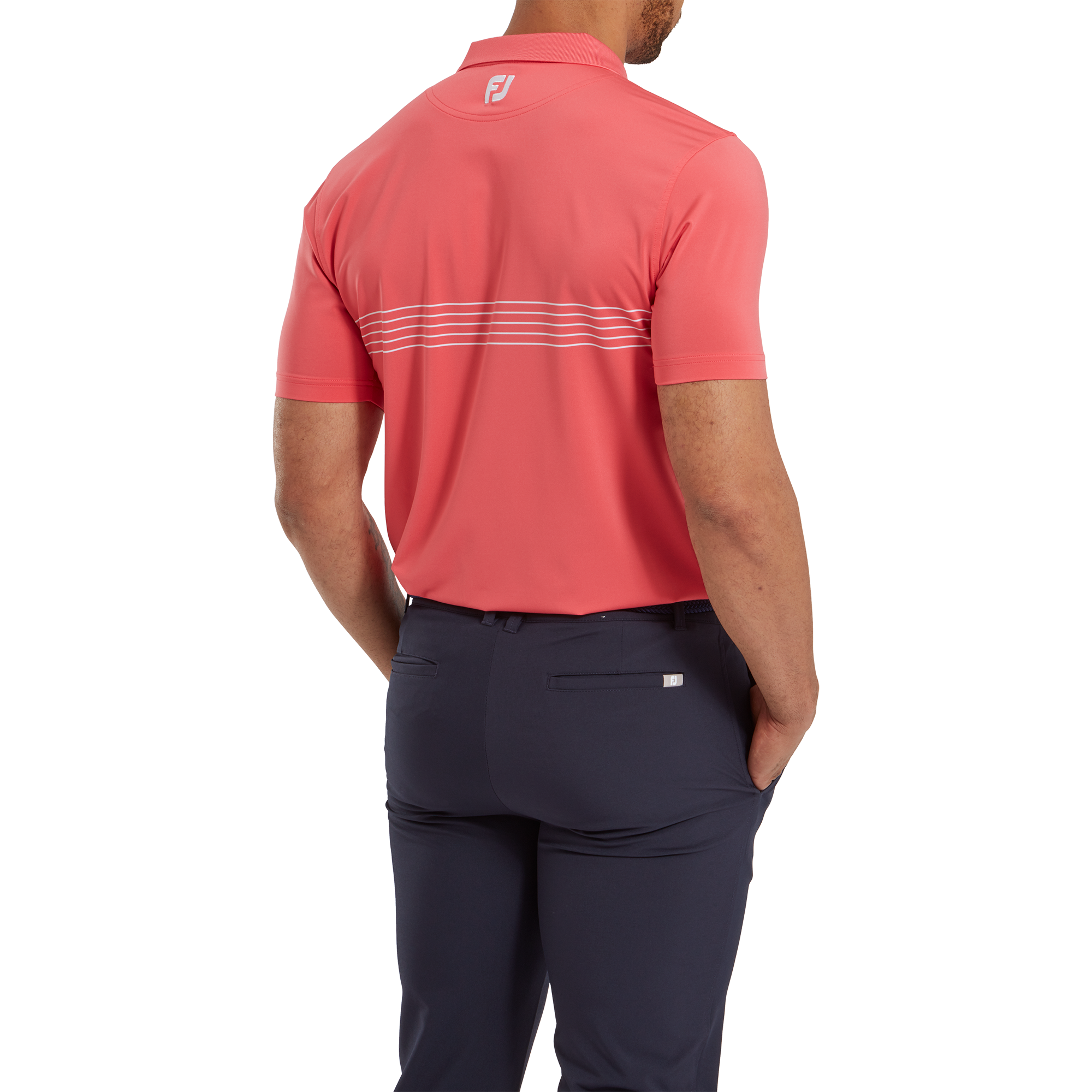 Polo en fil d'Ecosse ray&eacute; sur poitrine