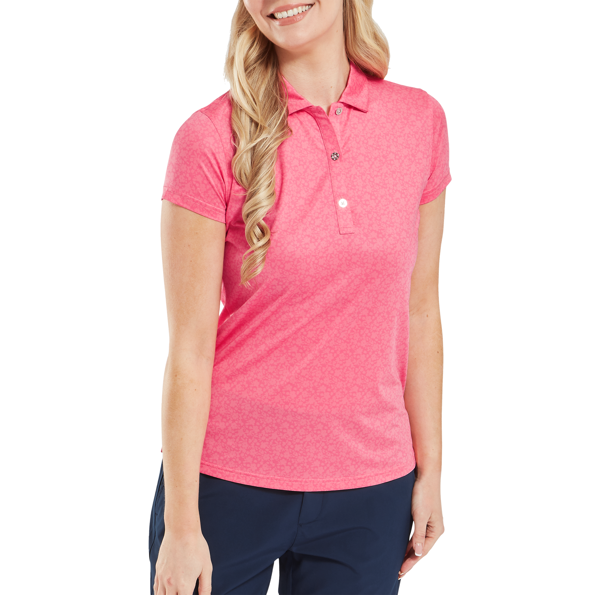 Polo en fil d'Ecosse &agrave; mancherons et impression florale