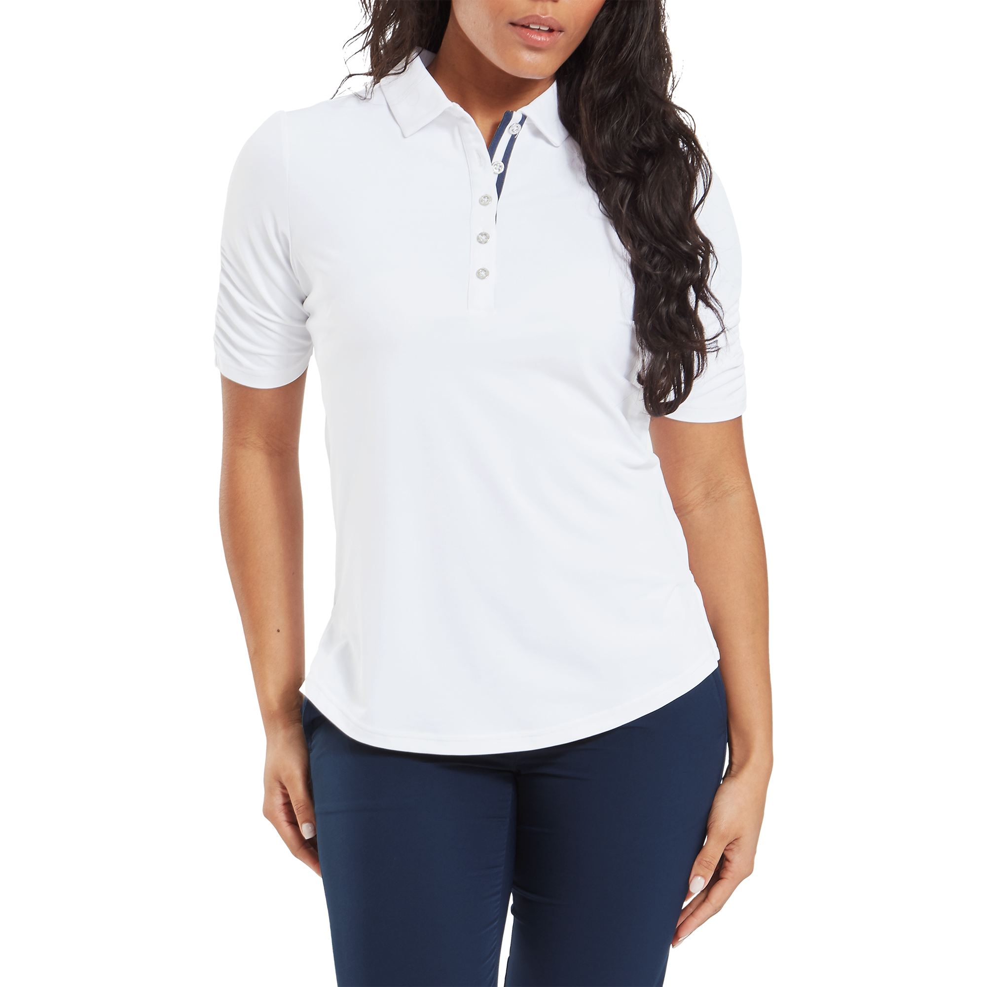 Polo en fil d'Ecosse &agrave; 1/2 manches fronc&eacute;es