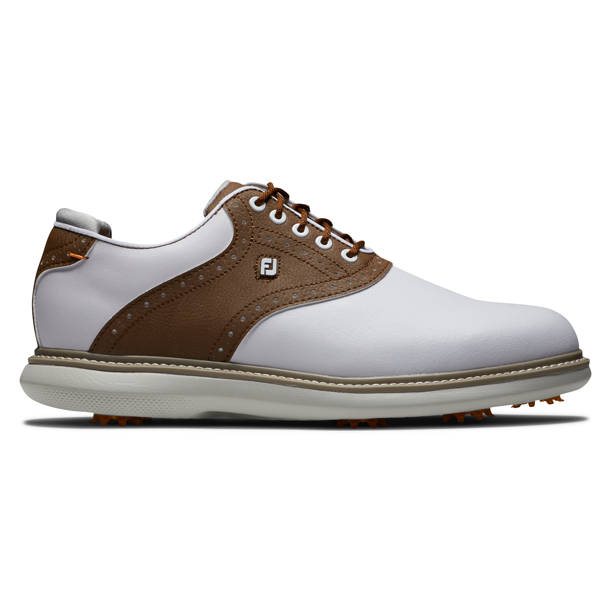 Chaussures De Golf Vintage FootJoy Classics – Homme – Cuir Exotique Blanc Et Marron – Pointure 10 – Années 80