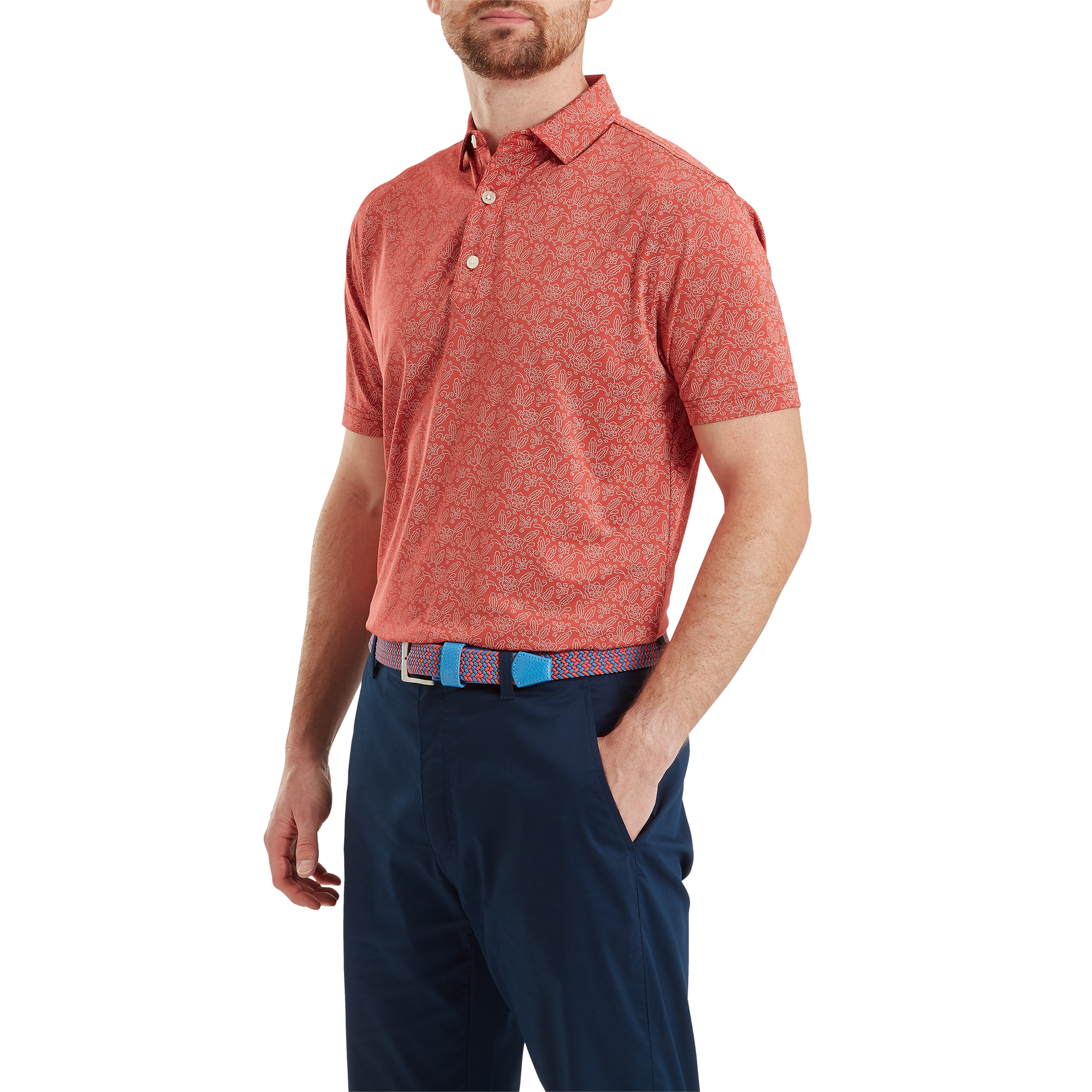 Polo en fil d'Ecosse imprim&eacute; fleuri