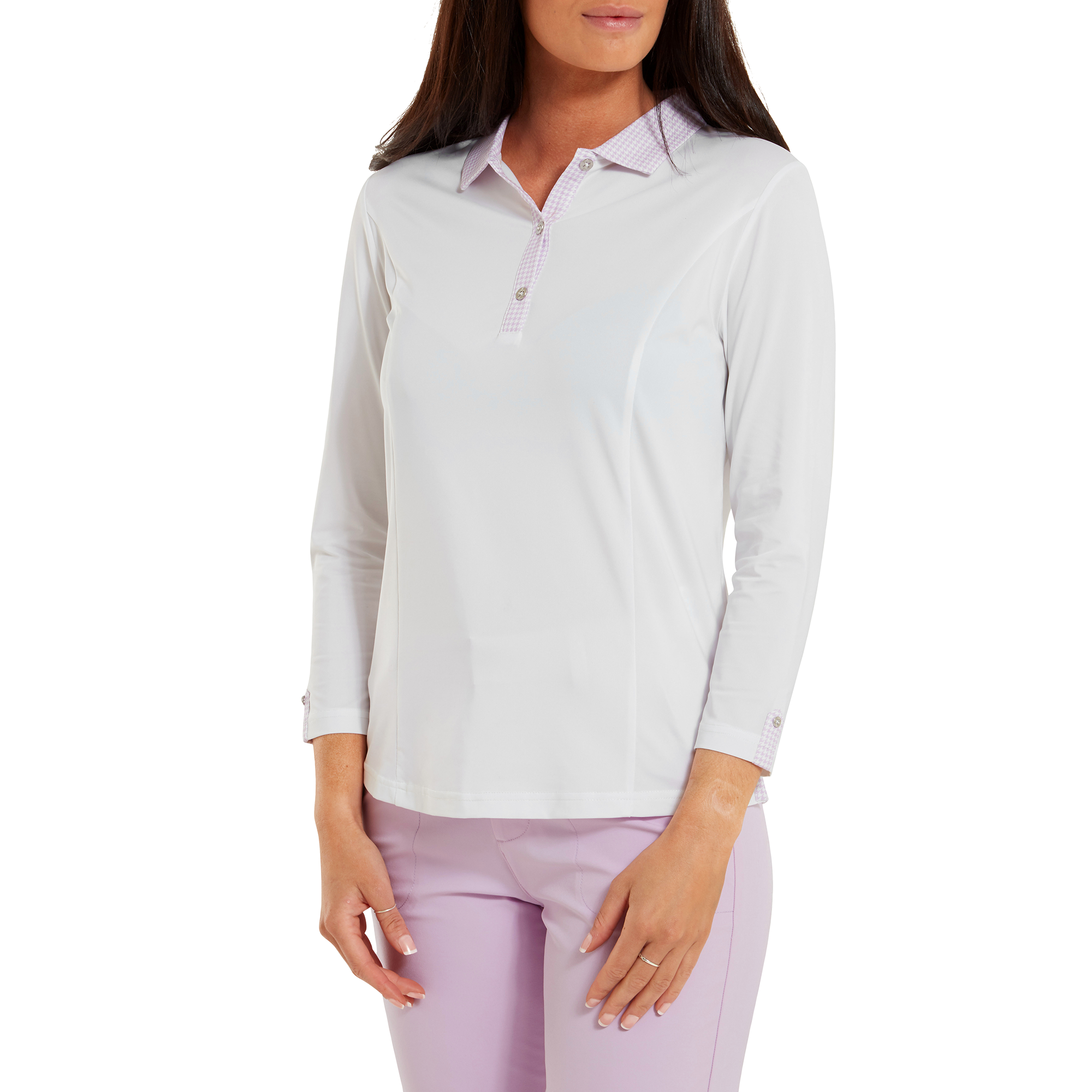 Polo manches 3/4 avec col imprim&eacute; Pied-de-poule