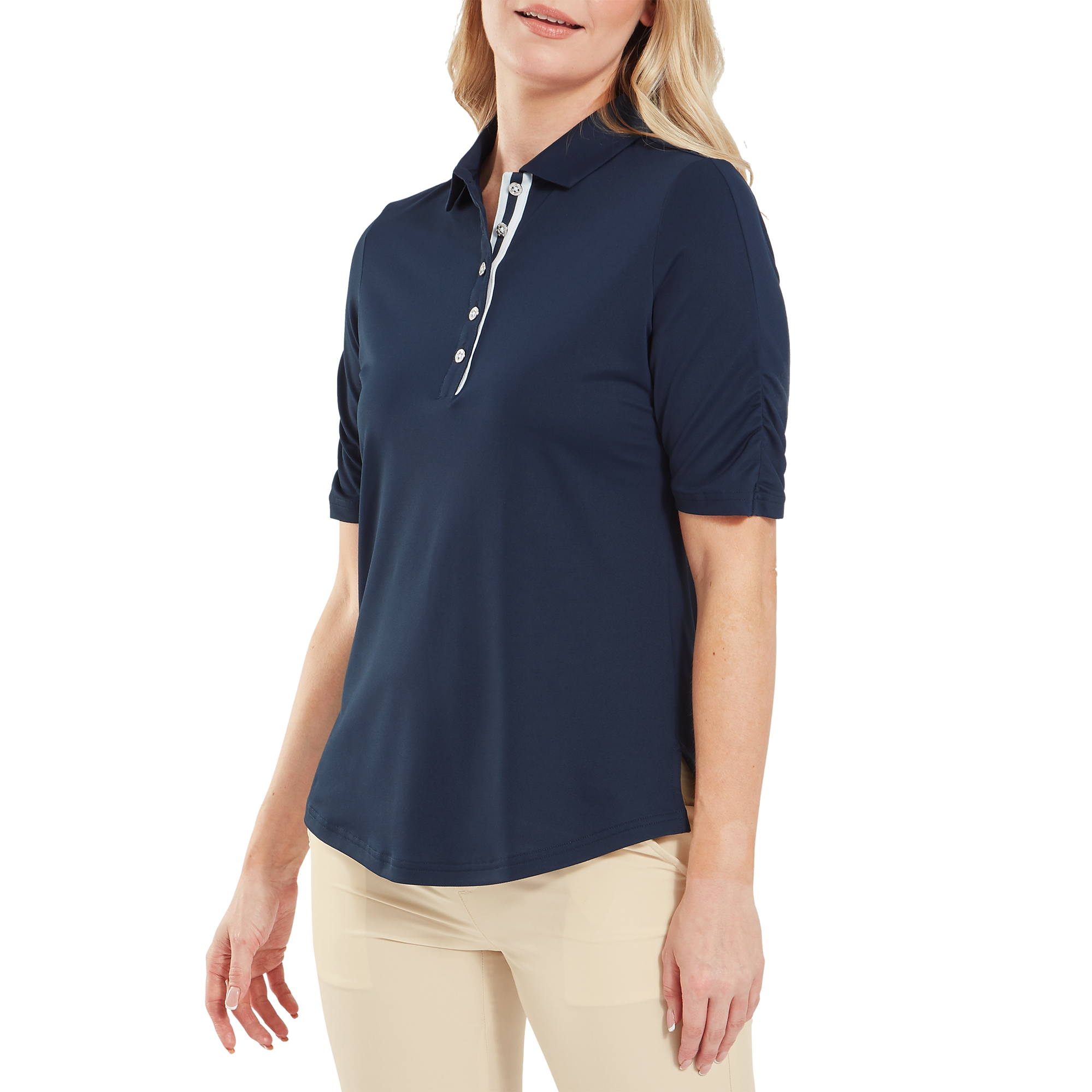 Polo en fil d'Ecosse &agrave; 1/2 manches fronc&eacute;es