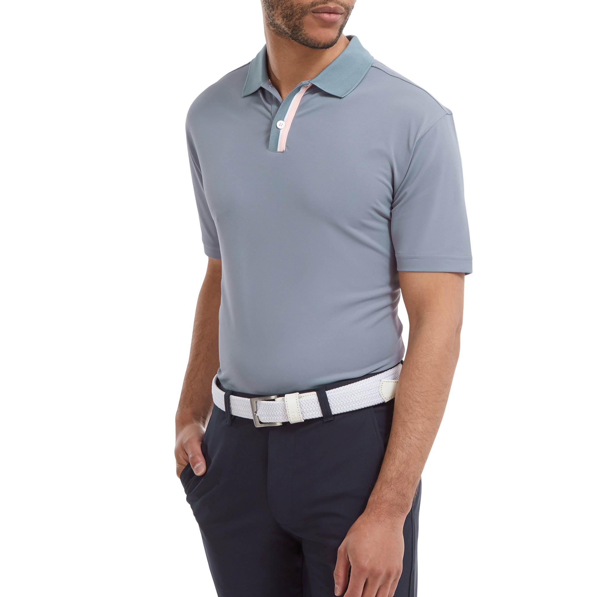 Polo Piqu&eacute; uni avec patte de boutonnage ray&eacute;e
