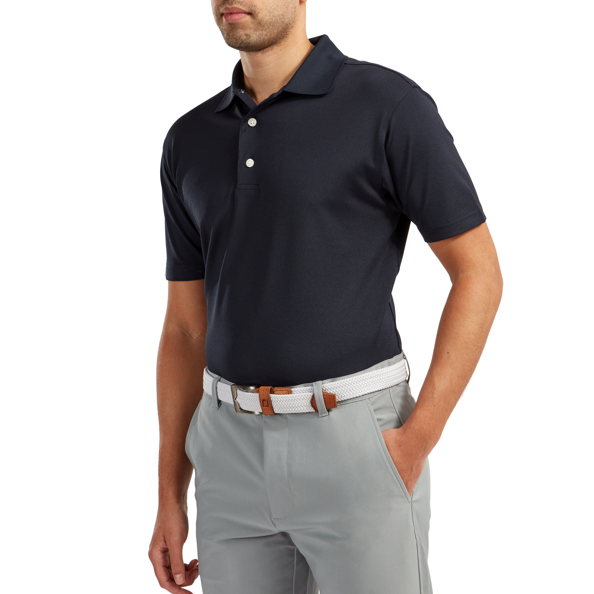 Polo Stretch Piqu&eacute; uni avec col en tricot