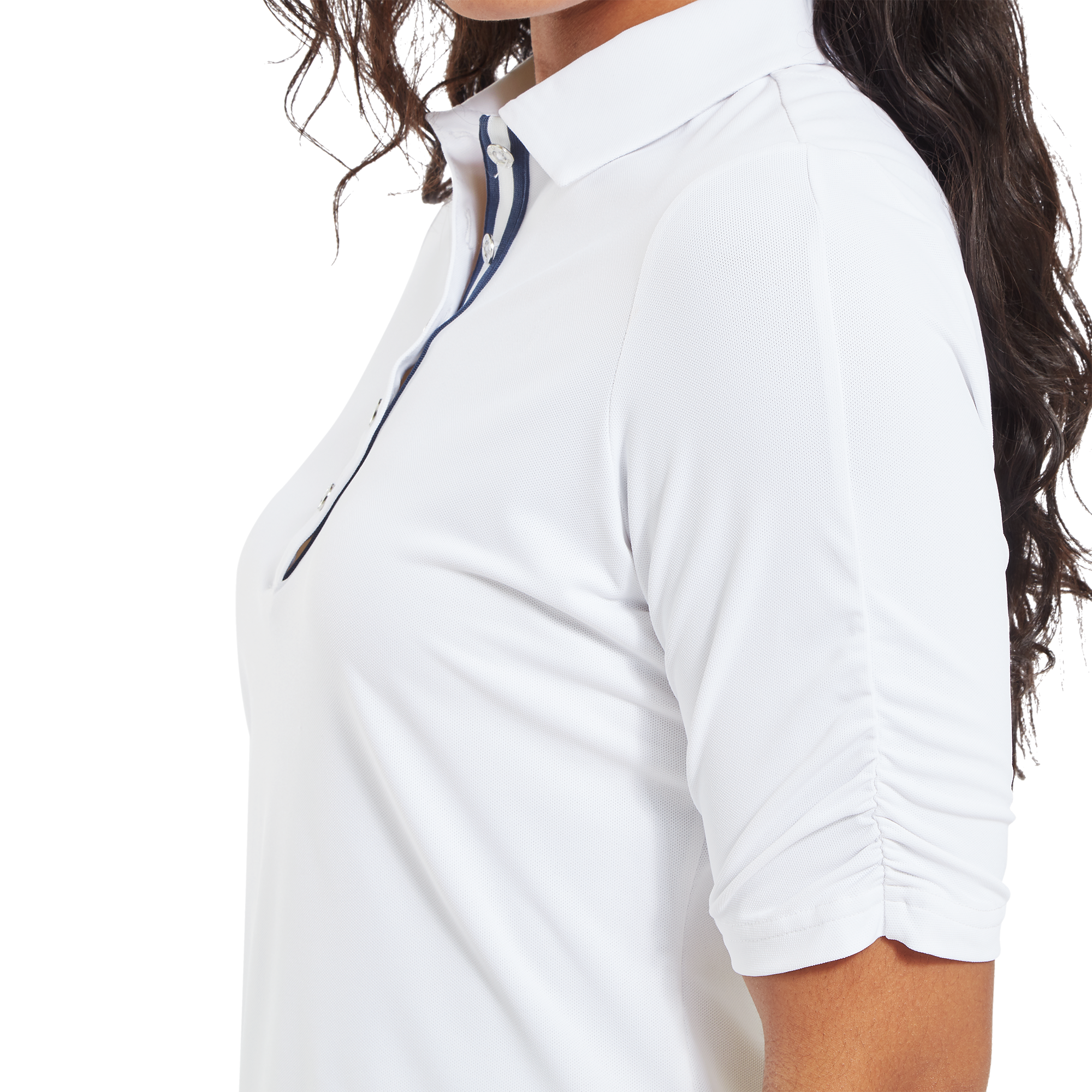 Polo en fil d'Ecosse &agrave; 1/2 manches fronc&eacute;es