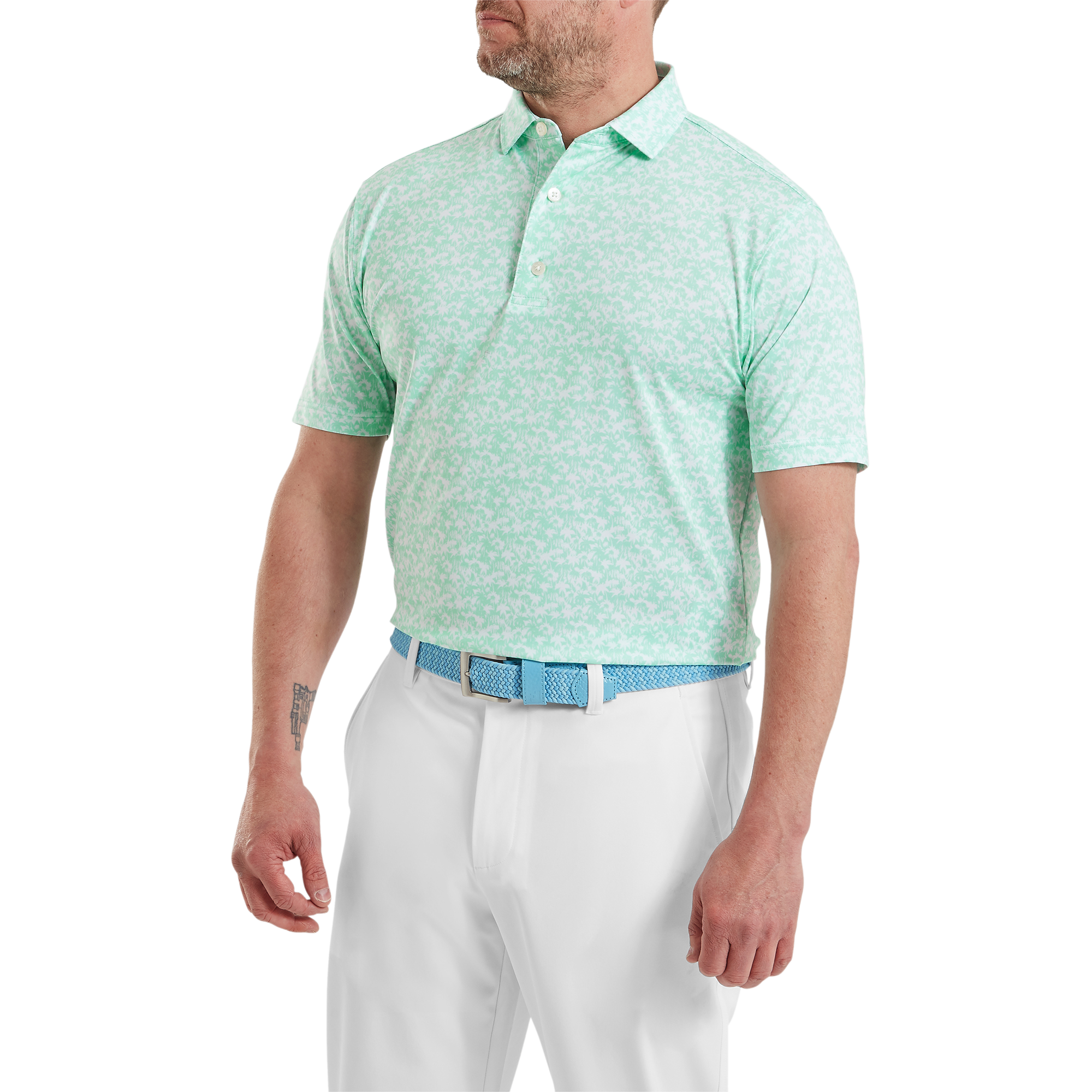 Polo en fil d'Ecosse imprim&eacute; palmiers