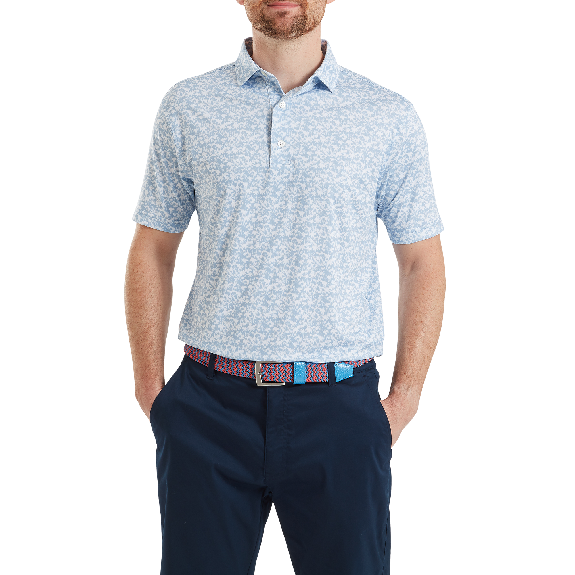 Polo en fil d'Ecosse imprim&eacute; palmiers