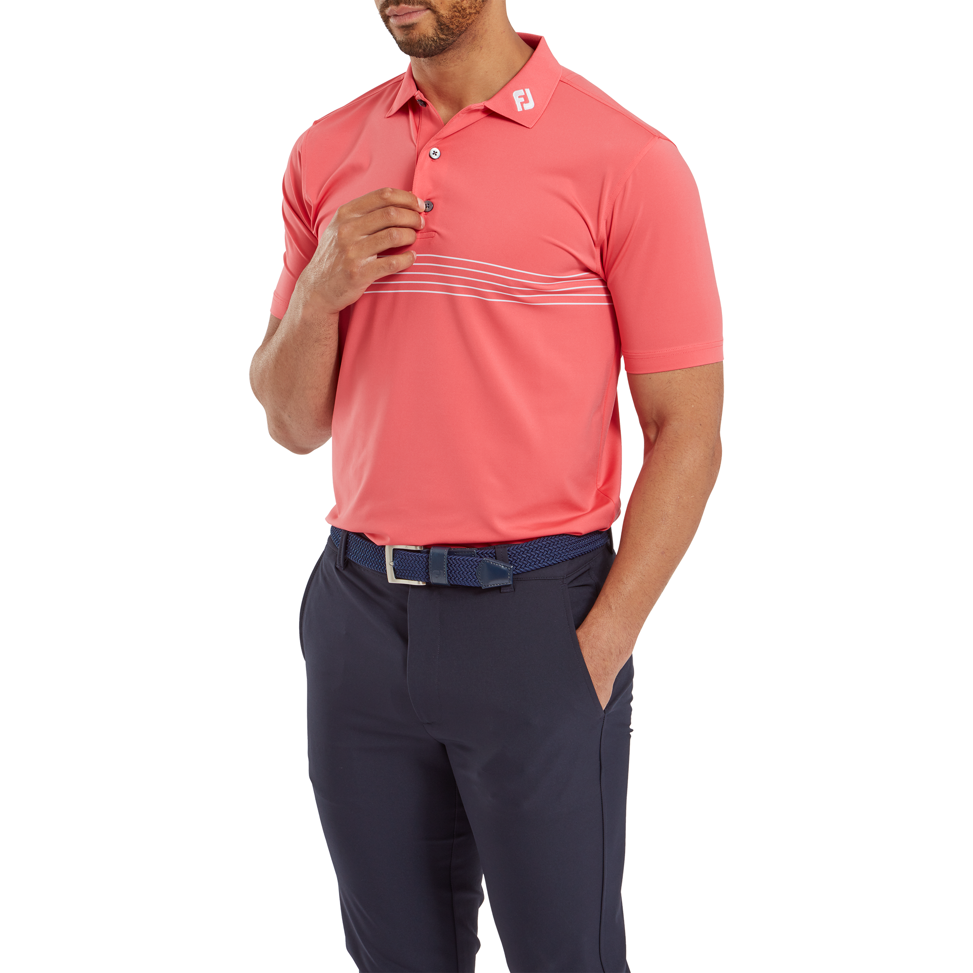 Polo en fil d'Ecosse ray&eacute; sur poitrine