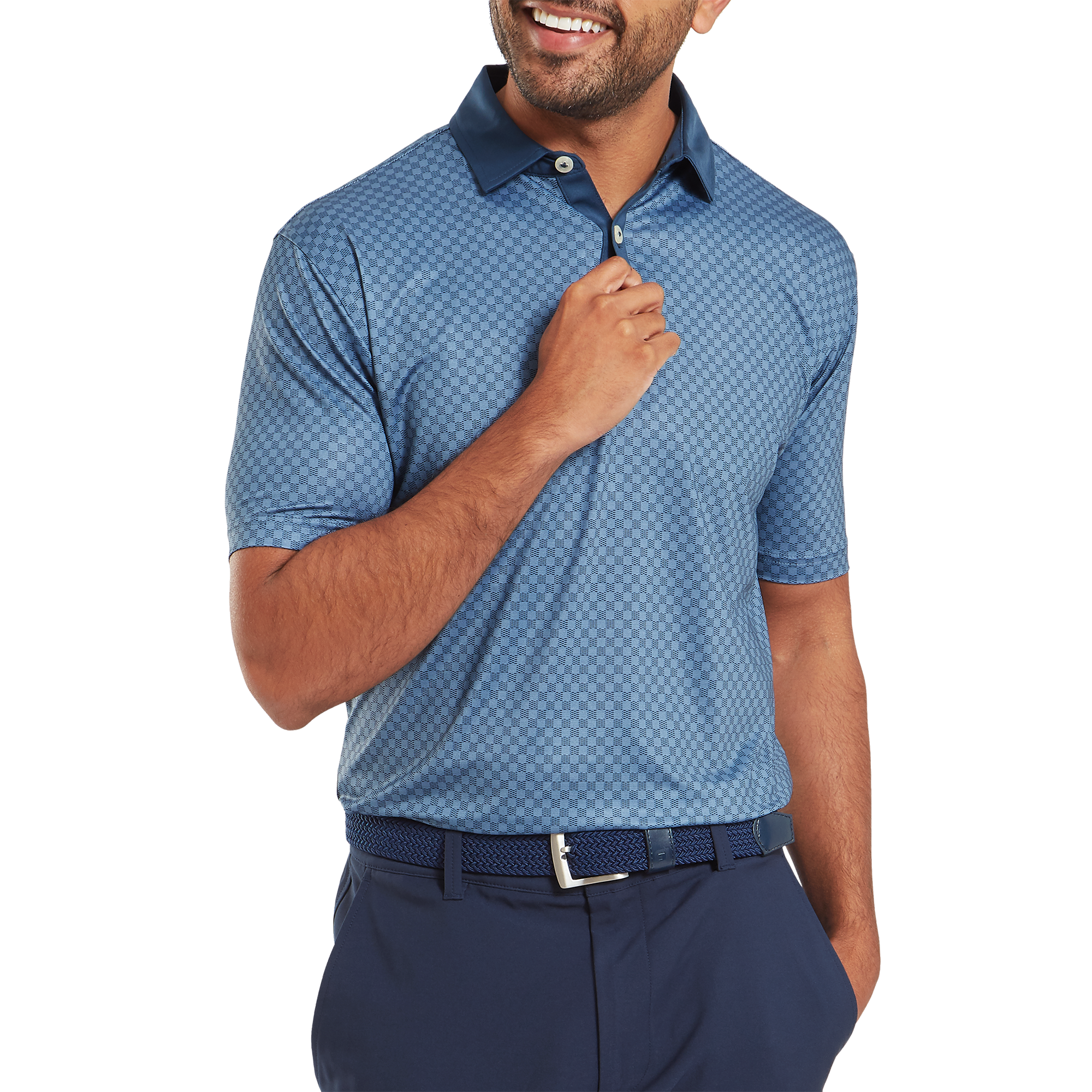 Polo en fil d'Ecosse imprim&eacute; damier