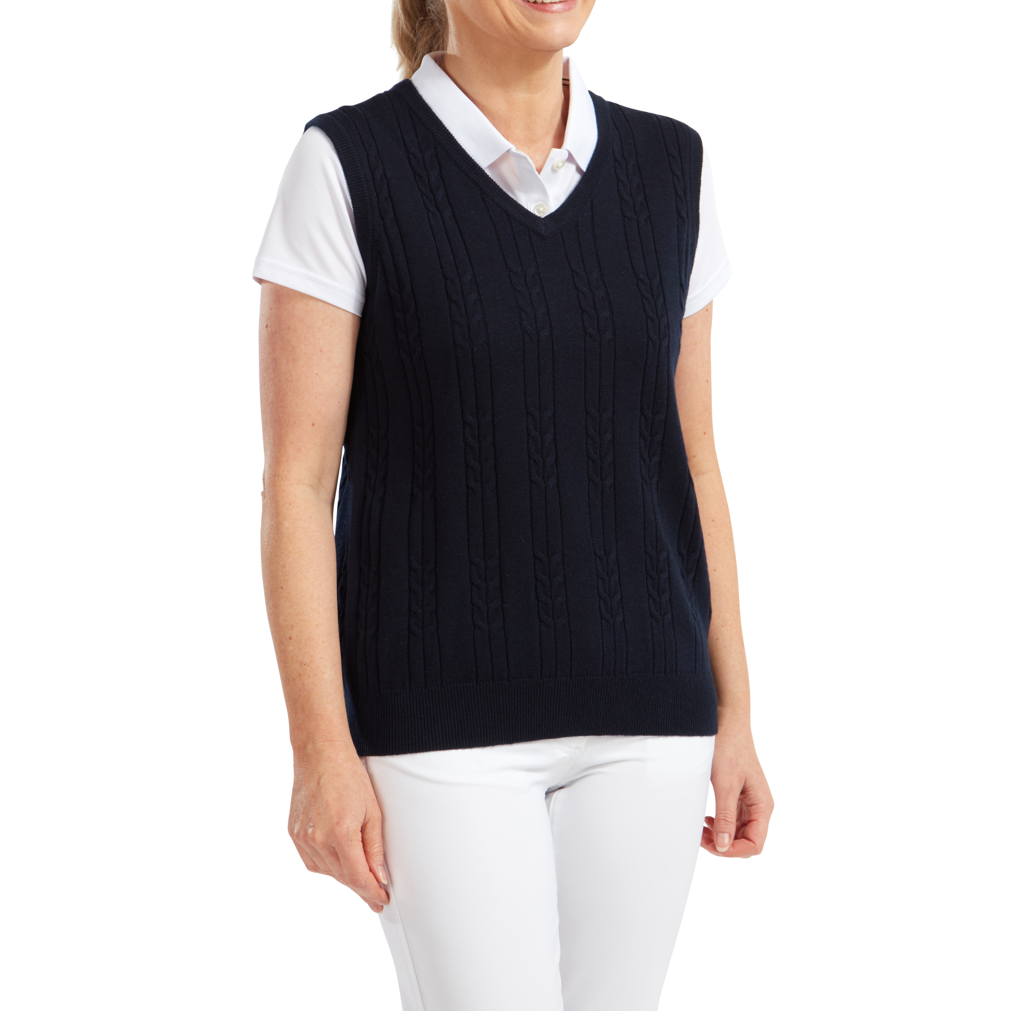 Pullover tricot col V sans manche pour femme