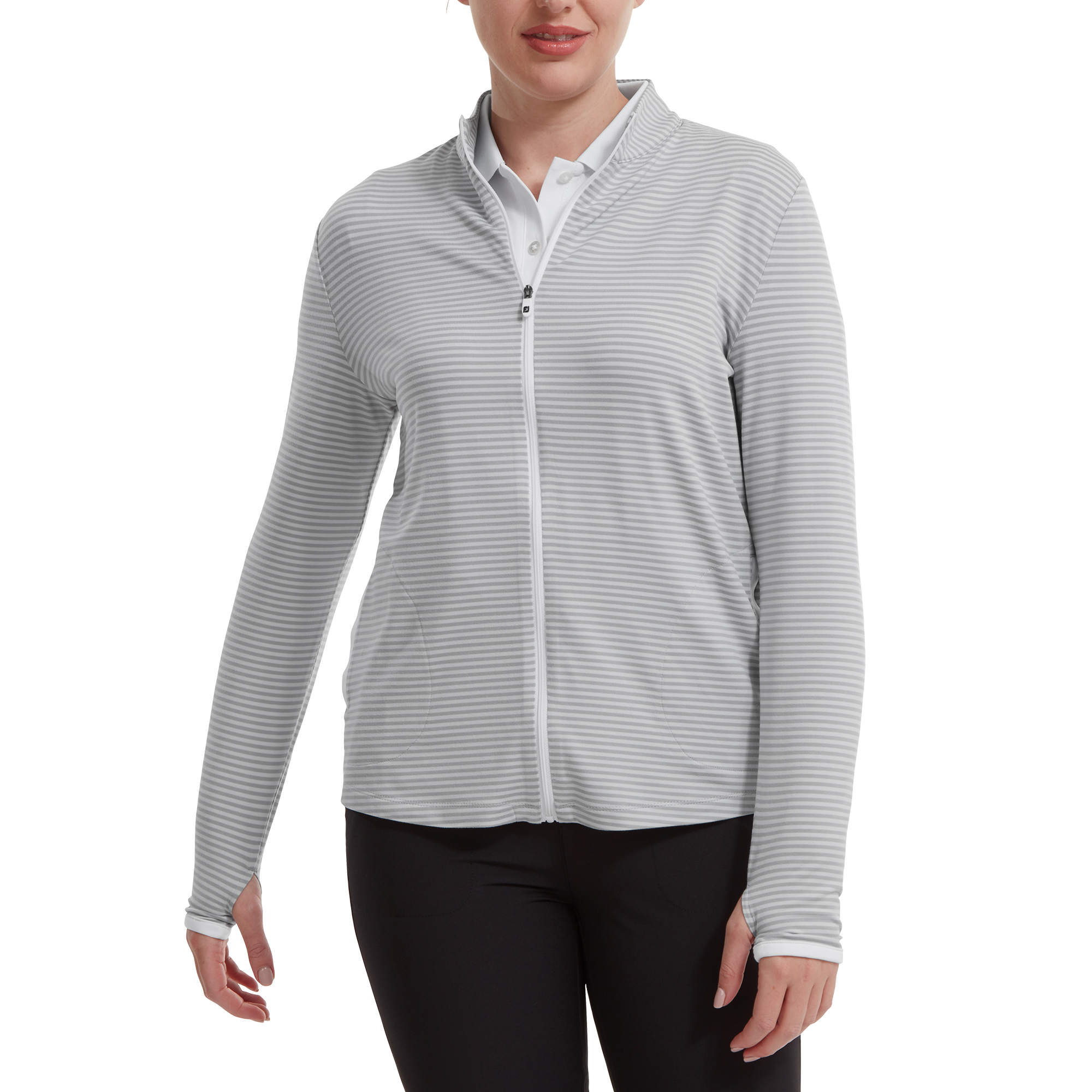 Pullover Full-Zip l&eacute;ger &agrave; rayures ton sur ton