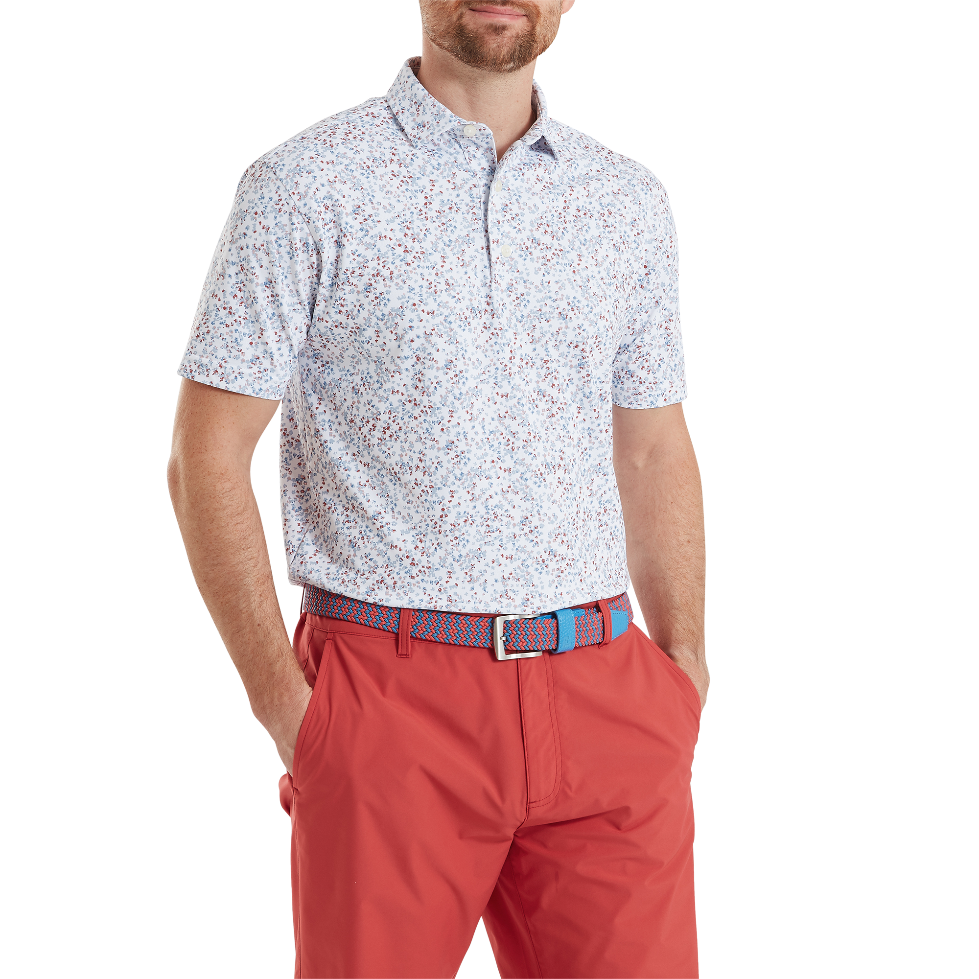 Polo piqu&eacute; imprim&eacute; floral effet aquarelle