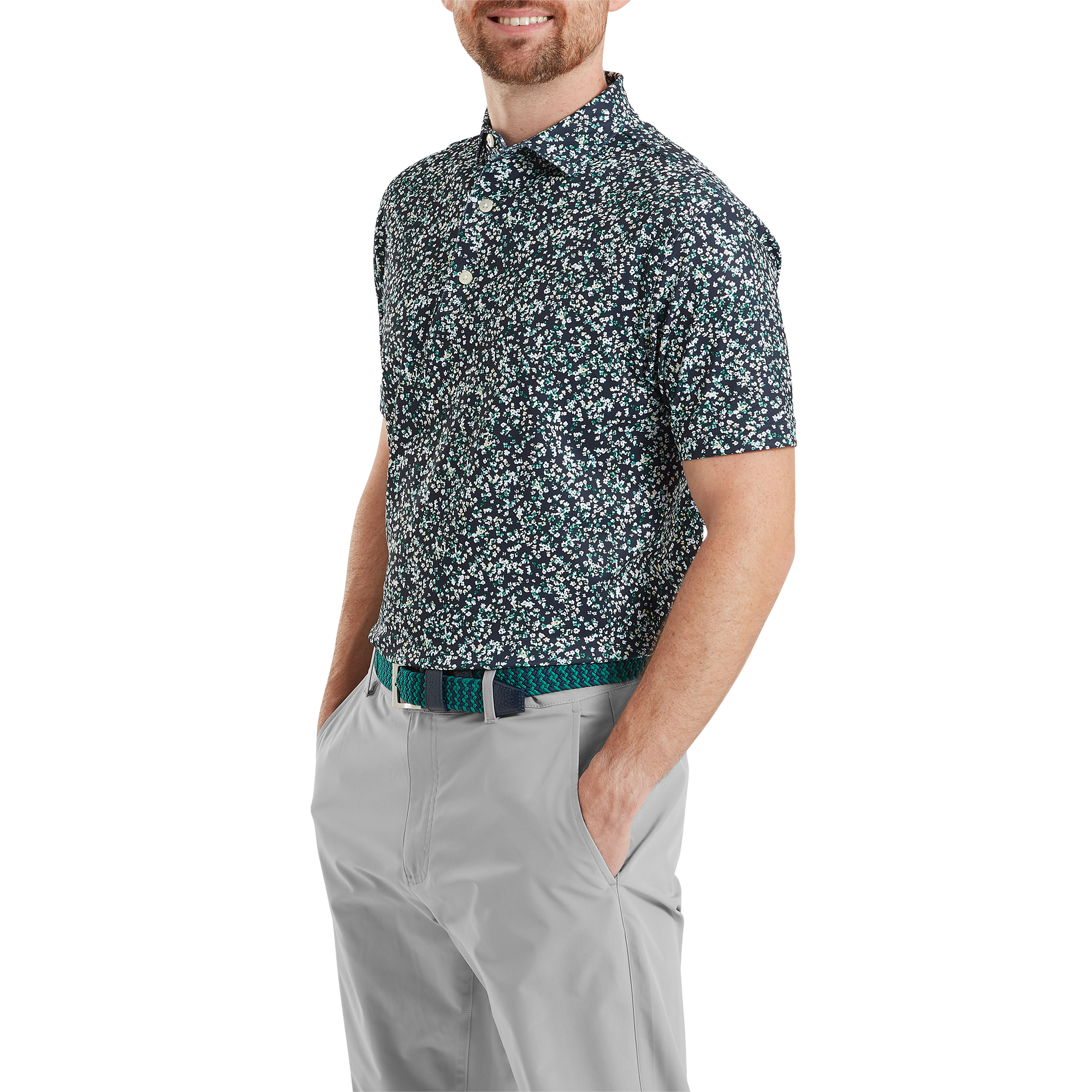 Polo piqu&eacute; imprim&eacute; floral effet aquarelle